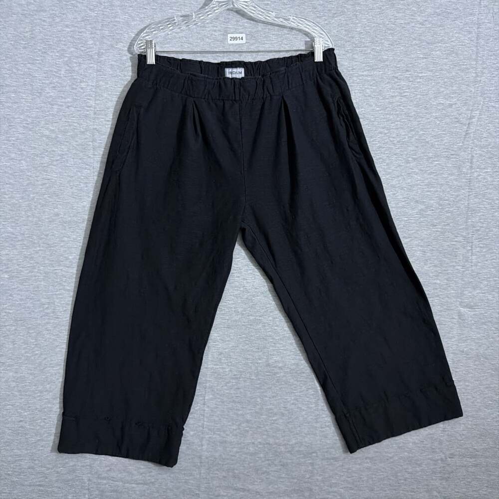 Iridium Women's Large Black Cotton Pull On Wide Leg Crop Textured Pants